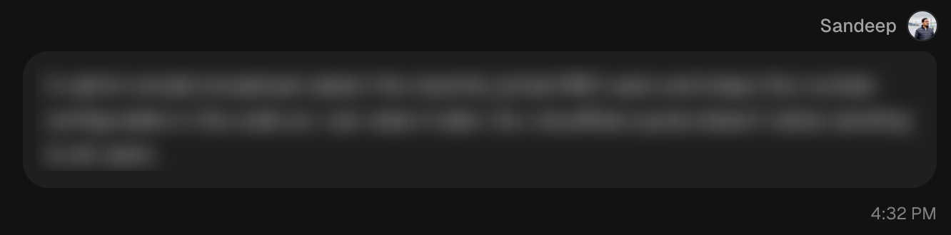 A message in a Buildful task with the name and avatar of the teammate who sent it.