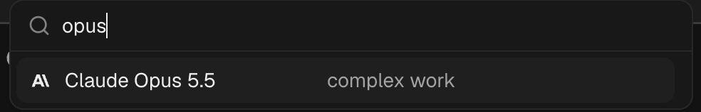 The Buildful model picker searched for opus, showing Claude Opus 5.5.
