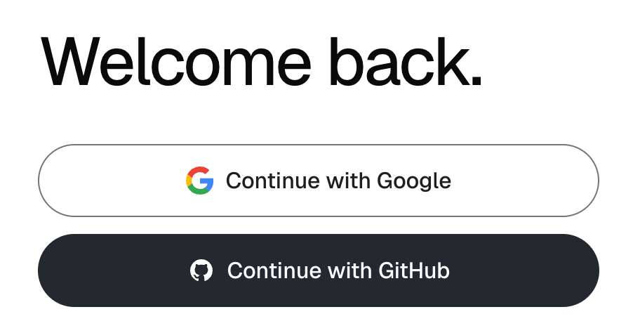 The Buildful sign-in page with Continue with Google and Continue with GitHub buttons.